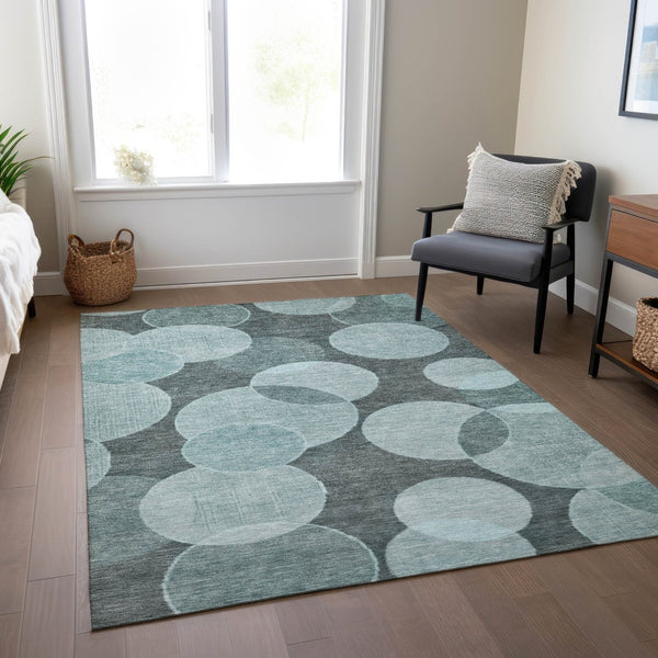 HomeRoots 5' X 8' Teal Blue Geometric Area Rug - Washable, Durable, Stylish for Indoor & Outdoor Spaces! 619824