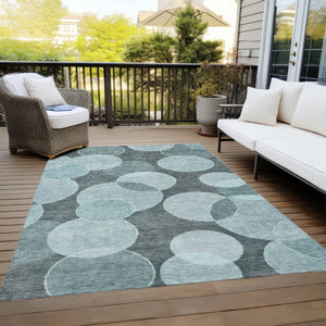 HomeRoots 5' X 8' Teal Blue Geometric Area Rug - Washable, Durable, Stylish for Indoor & Outdoor Spaces! 619824