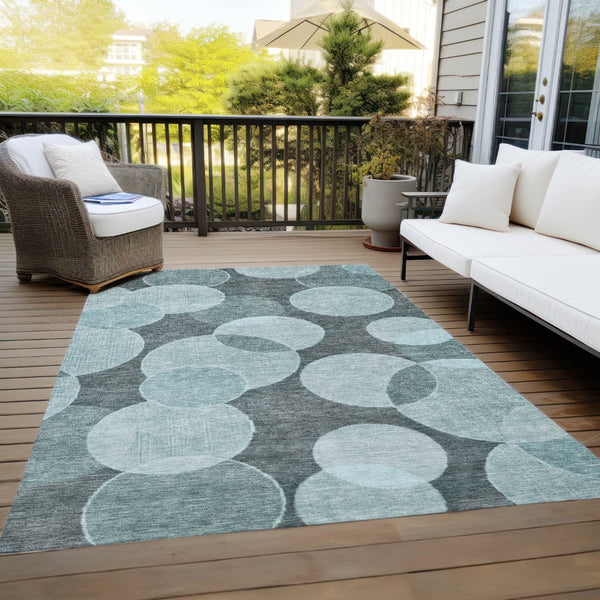 HomeRoots 5' X 8' Teal Blue Geometric Area Rug - Washable, Durable, Stylish for Indoor & Outdoor Spaces! 619824