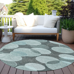 HomeRoots 8' Vibrant Teal Blue & Aqua Round Geometric Area Rug - Washable, Durable, Indoor/Outdoor Style! 619825