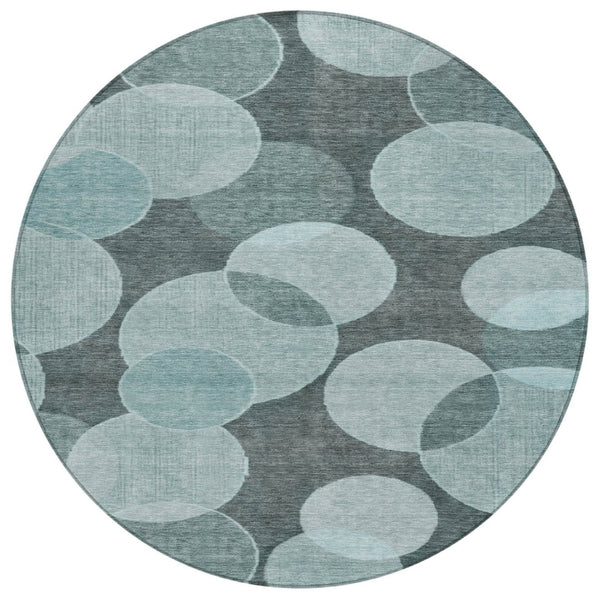 HomeRoots 8' Vibrant Teal Blue & Aqua Round Geometric Area Rug - Washable, Durable, Indoor/Outdoor Style! 619825