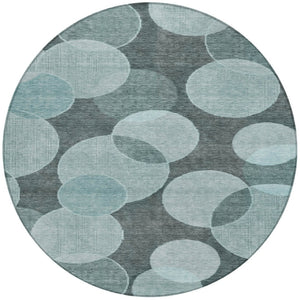 HomeRoots 8' Vibrant Teal Blue & Aqua Round Geometric Area Rug - Washable, Durable, Indoor/Outdoor Style! 619825