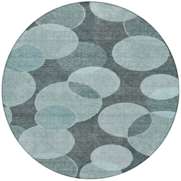 HomeRoots 8' Vibrant Teal Blue & Aqua Round Geometric Area Rug - Washable, Durable, Indoor/Outdoor Style! 619825