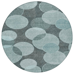 HomeRoots 8' Vibrant Teal Blue & Aqua Round Geometric Area Rug - Washable, Durable, Indoor/Outdoor Style! 619825