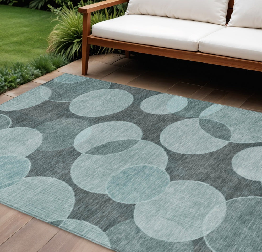 HomeRoots 8' X 10' Teal Blue Geometric Area Rug – Durable, Washable, Fade-Resistant for Indoor & Outdoor Use 619826