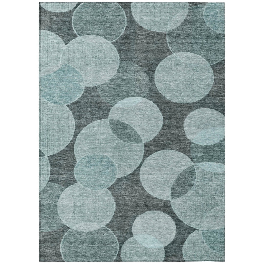 HomeRoots 8' X 10' Teal Blue Geometric Area Rug – Durable, Washable, Fade-Resistant for Indoor & Outdoor Use 619826