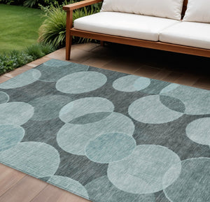 HomeRoots 9' X 12' Teal Blue & Aqua Geometric Washable Area Rug - Durable, Stylish for Indoor & Outdoor Use 619827