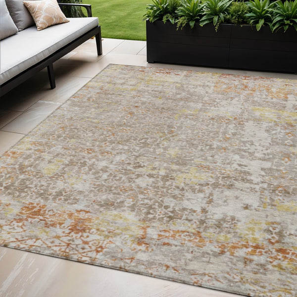 HomeRoots 5' Abstract Brown and Gold Washable Area Rug for Indoor/Outdoor Use - Durable, Stylish, and Versatile 619836