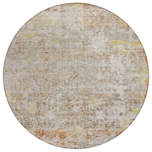 HomeRoots 8' Round Abstract Area Rug in Brown & Gold – Durable, Washable Design for Indoor & Outdoor Elegance 619837