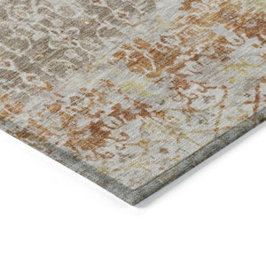 HomeRoots 8' Round Abstract Area Rug in Brown & Gold – Durable, Washable Design for Indoor & Outdoor Elegance 619837