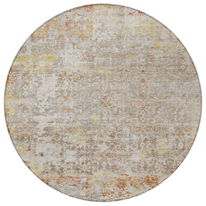 HomeRoots 8' Round Abstract Area Rug in Brown & Gold – Durable, Washable Design for Indoor & Outdoor Elegance 619837