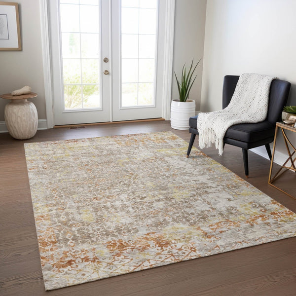 HomeRoots 8' X 10' Brown and Gold Abstract Area Rug - Stylish, Washable, Stain-Resistant for Indoor/Outdoor Use 619838