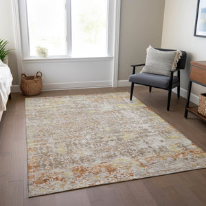 HomeRoots 8' X 10' Brown and Gold Abstract Area Rug - Stylish, Washable, Stain-Resistant for Indoor/Outdoor Use 619838