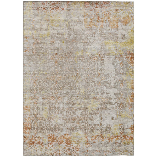 HomeRoots 9' X 12' Brown and Gold Abstract Area Rug – Modern Washable Design for Indoor & Outdoor Spaces 619839