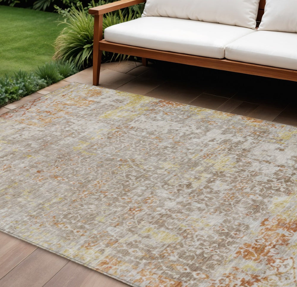 HomeRoots 10' X 14' Brown and Gold Abstract Area Rug – Stylish, Washable, Indoor/Outdoor Design for Every Space! 619840
