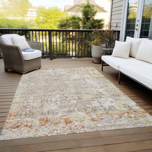 HomeRoots 10' X 14' Brown and Gold Abstract Area Rug – Stylish, Washable, Indoor/Outdoor Design for Every Space! 619840