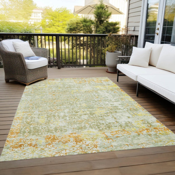 HomeRoots 5' X 8' Sage and Gold Abstract Area Rug - Stylish, Washable, Durable for Indoor and Outdoor Spaces! 619848