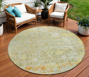 HomeRoots 8' Sage and Gold Round Area Rug - Stylish Abstract Design, Washable, Durable for Indoor/Outdoor Use 619849