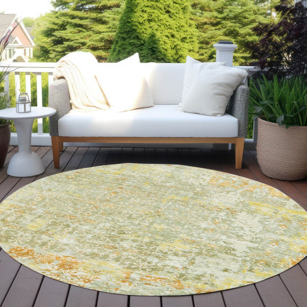 HomeRoots 8' Sage and Gold Round Area Rug - Stylish Abstract Design, Washable, Durable for Indoor/Outdoor Use 619849