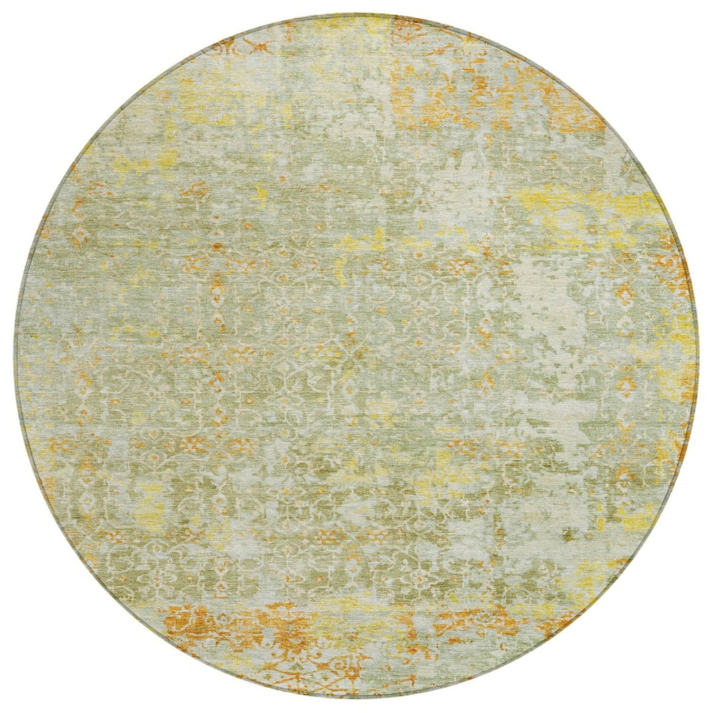 HomeRoots 8' Sage and Gold Round Area Rug - Stylish Abstract Design, Washable, Durable for Indoor/Outdoor Use 619849
