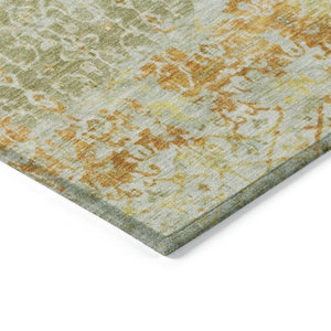 HomeRoots 8' Sage and Gold Round Area Rug - Stylish Abstract Design, Washable, Durable for Indoor/Outdoor Use 619849