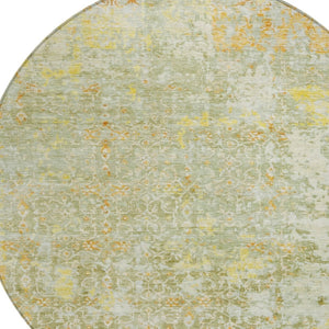 HomeRoots 8' Sage and Gold Round Area Rug - Stylish Abstract Design, Washable, Durable for Indoor/Outdoor Use 619849