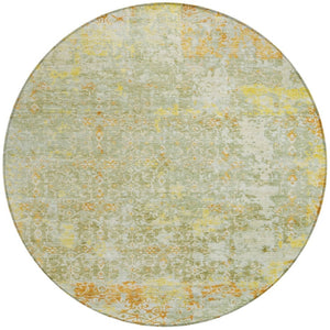 HomeRoots 8' Sage and Gold Round Area Rug - Stylish Abstract Design, Washable, Durable for Indoor/Outdoor Use 619849
