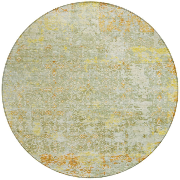 HomeRoots 8' Sage and Gold Round Area Rug - Stylish Abstract Design, Washable, Durable for Indoor/Outdoor Use 619849
