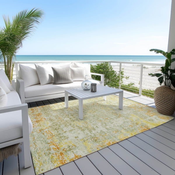 HomeRoots 9' X 12' Sage and Gold Abstract Indoor Outdoor Area Rug - Stylish, Durable, Machine Washable Design! 619851