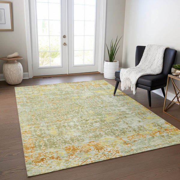 HomeRoots 9' X 12' Sage and Gold Abstract Indoor Outdoor Area Rug - Stylish, Durable, Machine Washable Design! 619851