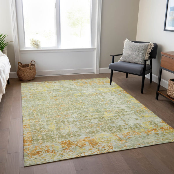 HomeRoots 9' X 12' Sage and Gold Abstract Indoor Outdoor Area Rug - Stylish, Durable, Machine Washable Design! 619851