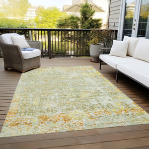 HomeRoots 9' X 12' Sage and Gold Abstract Indoor Outdoor Area Rug - Stylish, Durable, Machine Washable Design! 619851