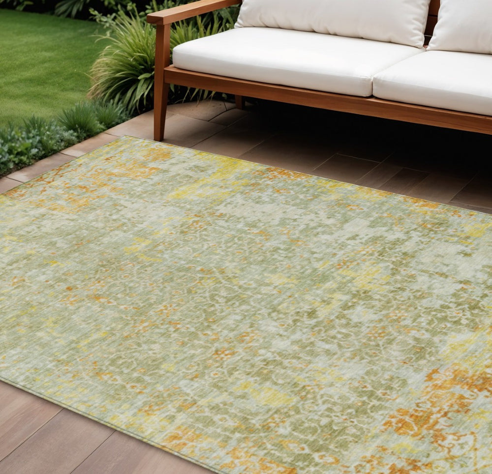 HomeRoots 10' Sage and Gold Abstract Area Rug – Washable, Durable, Stylish Indoor/Outdoor Design for High-Traffic Areas 619852