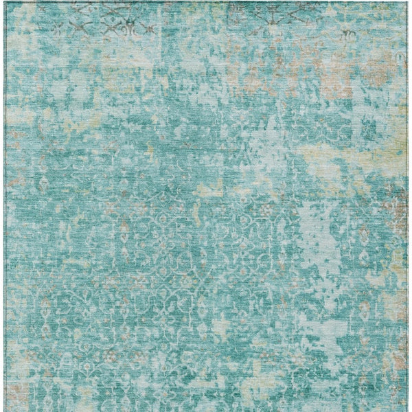 HomeRoots 5' X 8' Teal Blue Aqua Abstract Area Rug – Washable, Stain-Resistant for Indoor & Outdoor Use 619854
