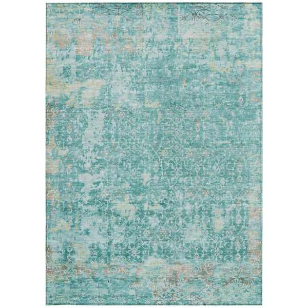 HomeRoots 5' X 8' Teal Blue Aqua Abstract Area Rug – Washable, Stain-Resistant for Indoor & Outdoor Use 619854