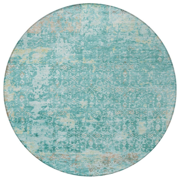 HomeRoots 8' Teal Blue and Aqua Round Area Rug – Stylish, Washable, Durable, Ideal for Indoor & Outdoor Spaces! 619855