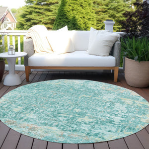 HomeRoots 8' Teal Blue and Aqua Round Area Rug – Stylish, Washable, Durable, Ideal for Indoor & Outdoor Spaces! 619855