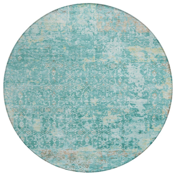 HomeRoots 8' Teal Blue and Aqua Round Area Rug – Stylish, Washable, Durable, Ideal for Indoor & Outdoor Spaces! 619855