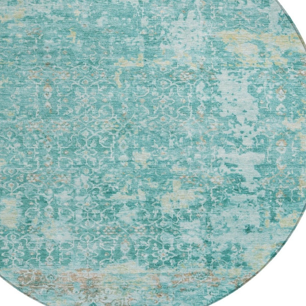 HomeRoots 8' Teal Blue and Aqua Round Area Rug – Stylish, Washable, Durable, Ideal for Indoor & Outdoor Spaces! 619855