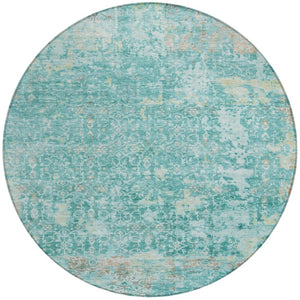 HomeRoots 8' Teal Blue and Aqua Round Area Rug – Stylish, Washable, Durable, Ideal for Indoor & Outdoor Spaces! 619855