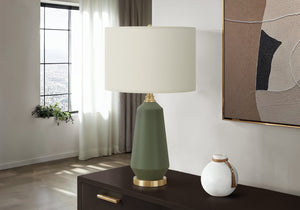 English Elm Lighting, Textured Ceramic Table Lamp with Fabric Shade and 3-Way Rotary Switch for Ambient Glow Green 16 L x 16 W x 19 H B2710P220089