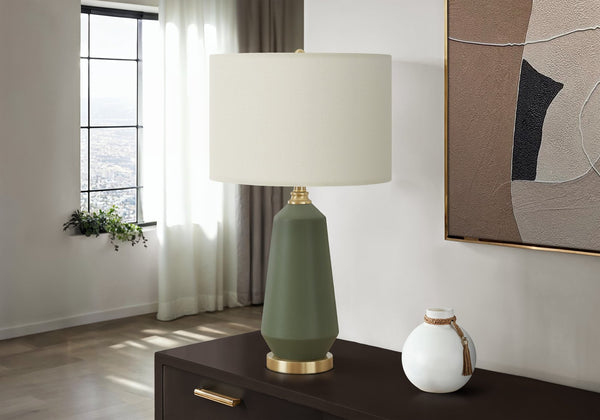 English Elm Lighting, Textured Ceramic Table Lamp with Fabric Shade and 3-Way Rotary Switch for Ambient Glow Green 16 L x 16 W x 19 H B2710P220089