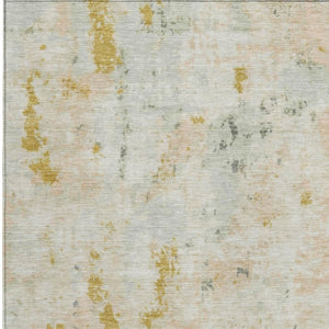 HomeRoots 5' Beige and Gold Abstract Area Rug - Stylish, Washable, Indoor/Outdoor, Durable for High-Traffic Spaces 619866