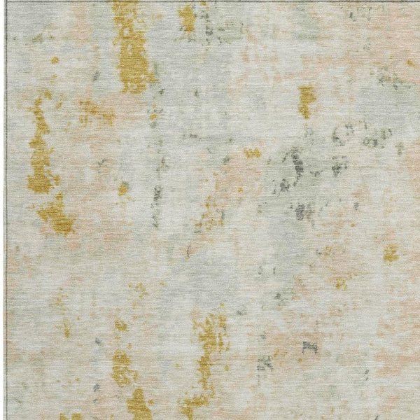 HomeRoots 5' Beige and Gold Abstract Area Rug - Stylish, Washable, Indoor/Outdoor, Durable for High-Traffic Spaces 619866