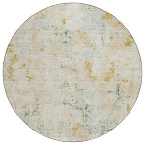 HomeRoots 8' Round Abstract Beige and Gold Area Rug – Stylish, Washable, Stain-Resistant for Indoor/Outdoor Use 619867