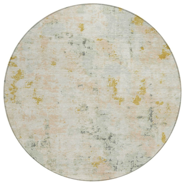 HomeRoots 8' Round Abstract Beige and Gold Area Rug – Stylish, Washable, Stain-Resistant for Indoor/Outdoor Use 619867
