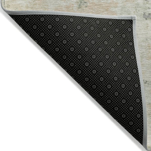 HomeRoots 8' Round Abstract Beige and Gold Area Rug – Stylish, Washable, Stain-Resistant for Indoor/Outdoor Use 619867