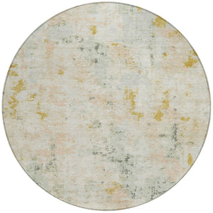 HomeRoots 8' Round Abstract Beige and Gold Area Rug – Stylish, Washable, Stain-Resistant for Indoor/Outdoor Use 619867