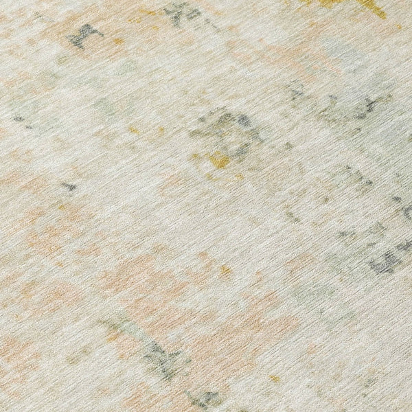 HomeRoots 8' Round Abstract Beige and Gold Area Rug – Stylish, Washable, Stain-Resistant for Indoor/Outdoor Use 619867