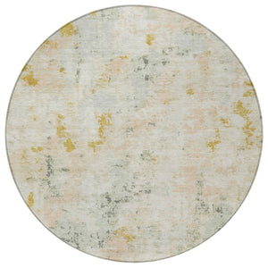 HomeRoots 8' Round Abstract Beige and Gold Area Rug – Stylish, Washable, Stain-Resistant for Indoor/Outdoor Use 619867